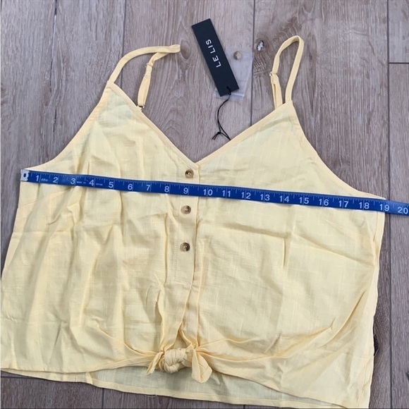 Le Lis Yellow Linen Blend Crop Top Tie Up Tank - Picture 10 of 10